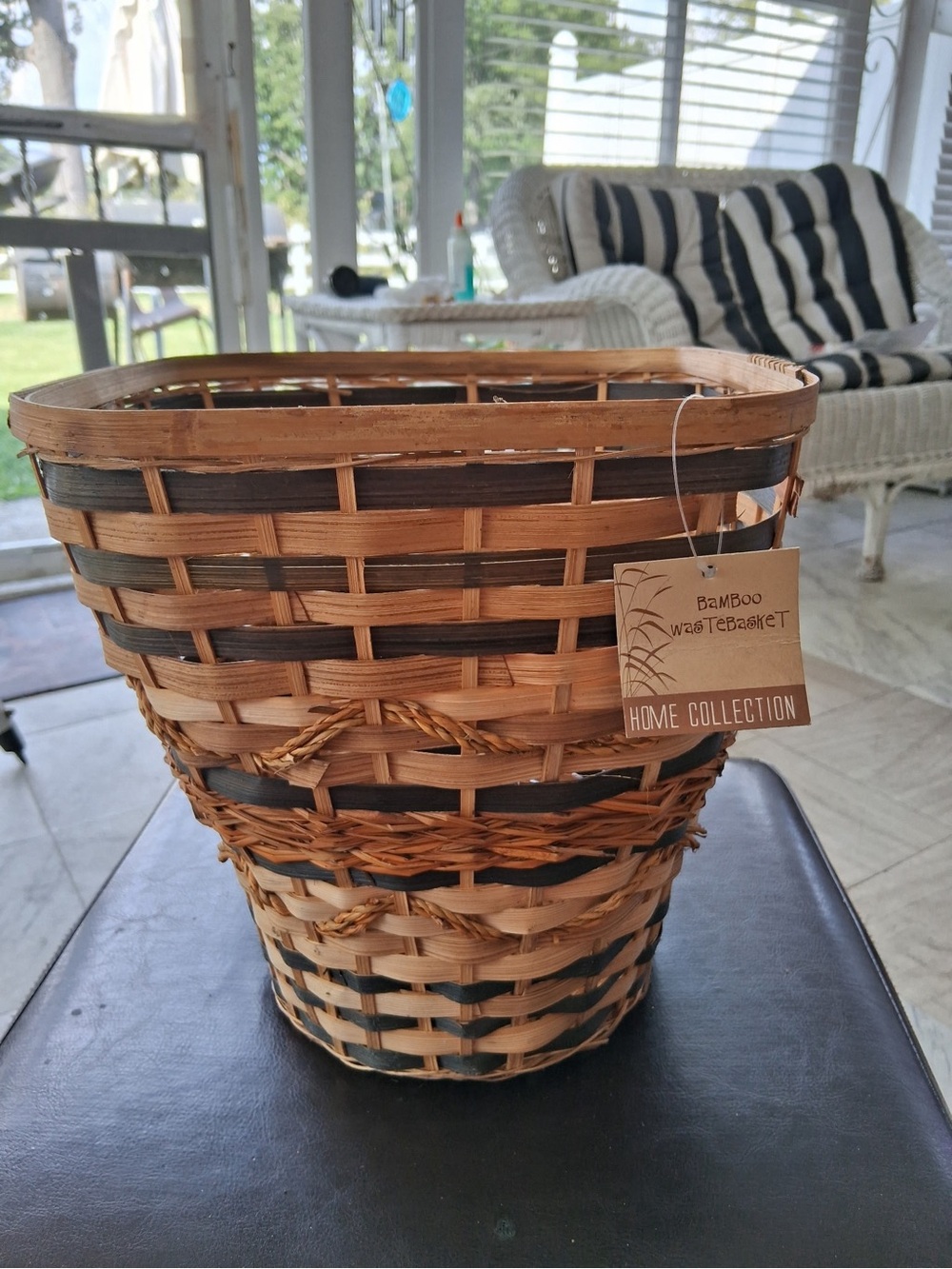 Home Collection Bamboo Wastebasket - Natural and Dark Brown